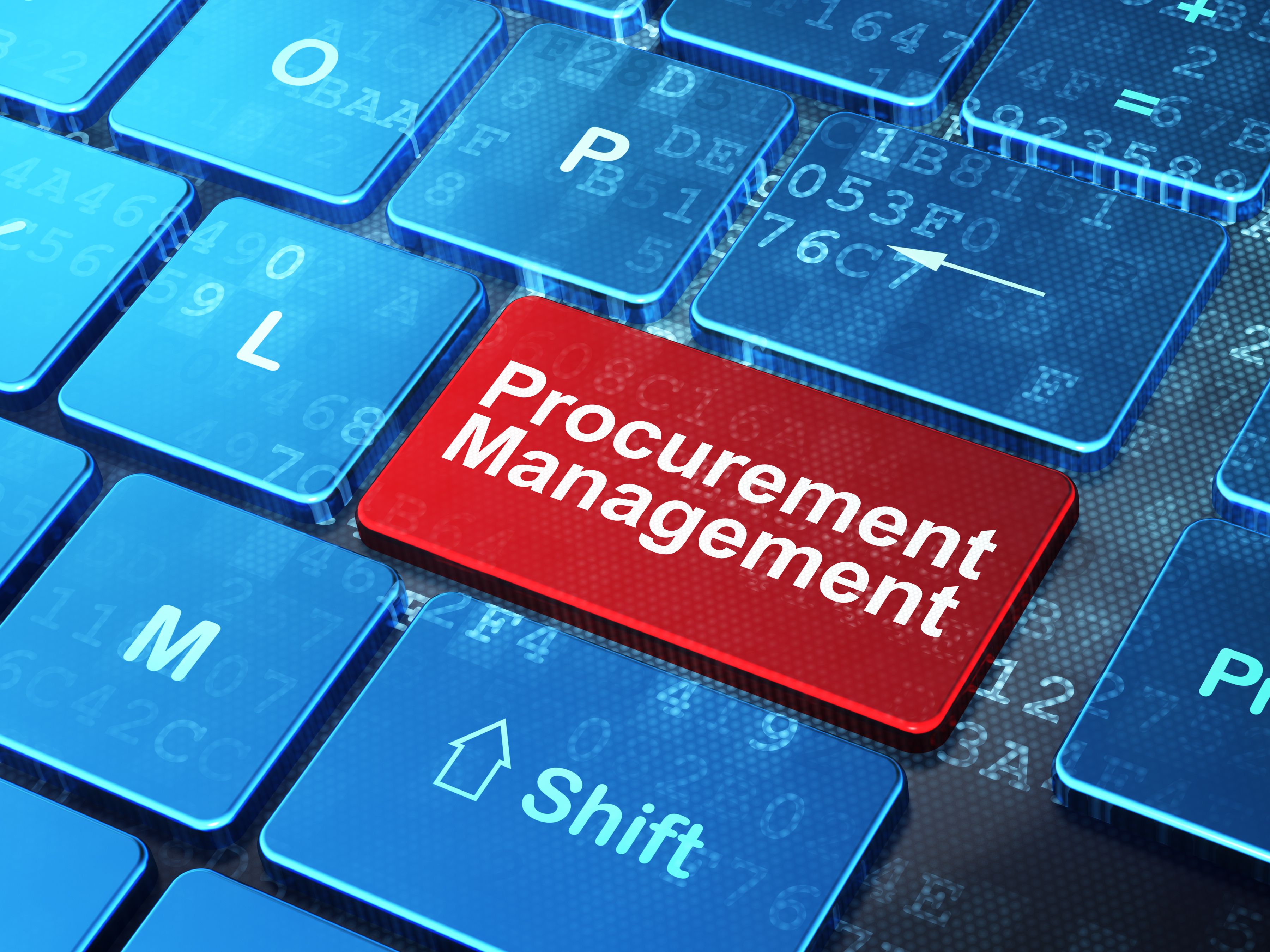 Keyboard with key titled procurement management 
