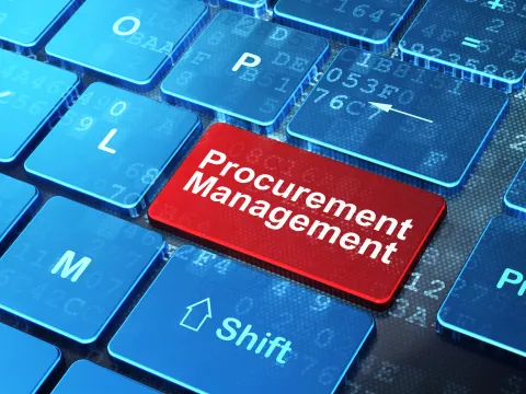 Keyboard with key titled procurement management 