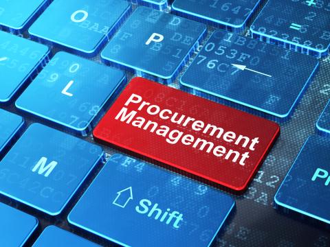 Keyboard with key titled procurement management 